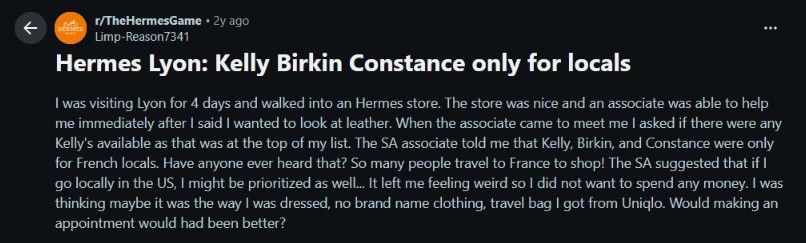 Redditor's Experiences At Hermès Lyon