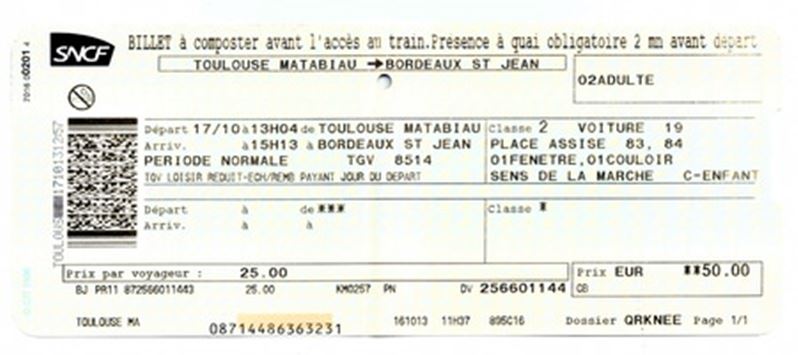 Billet Tgv Bordeaux–toulouse