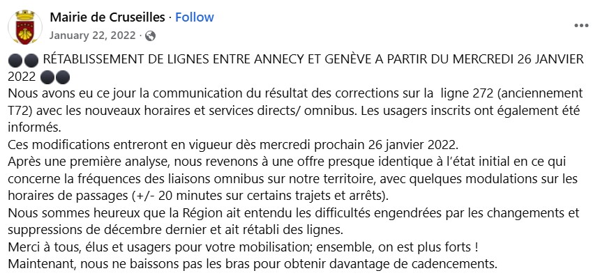 Bus 272 Facebook Post