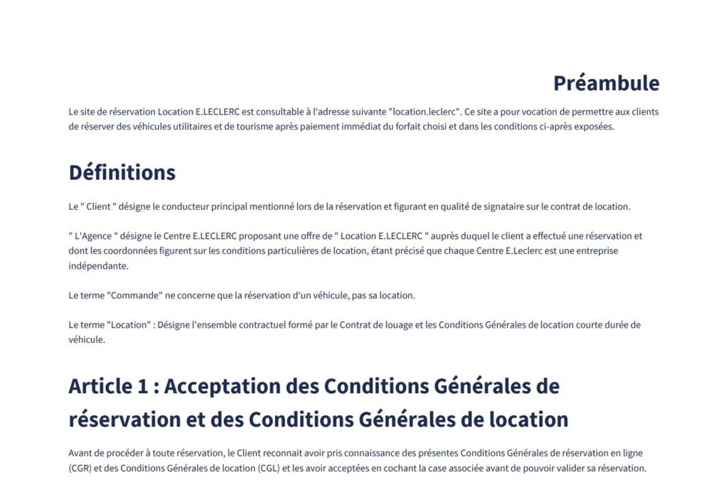 E.leclerc Les Conditions De Location