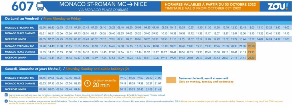 Bus Ligne 607 Monaco – Nice Routière