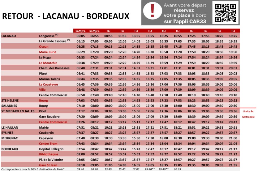 Bus Ligne 702 Lacanau – Bordeaux Routière