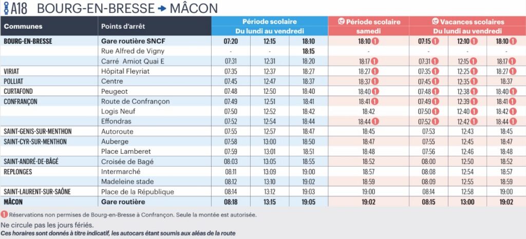 Bus Ligne A18 Bourg En Bresse – Mâcon