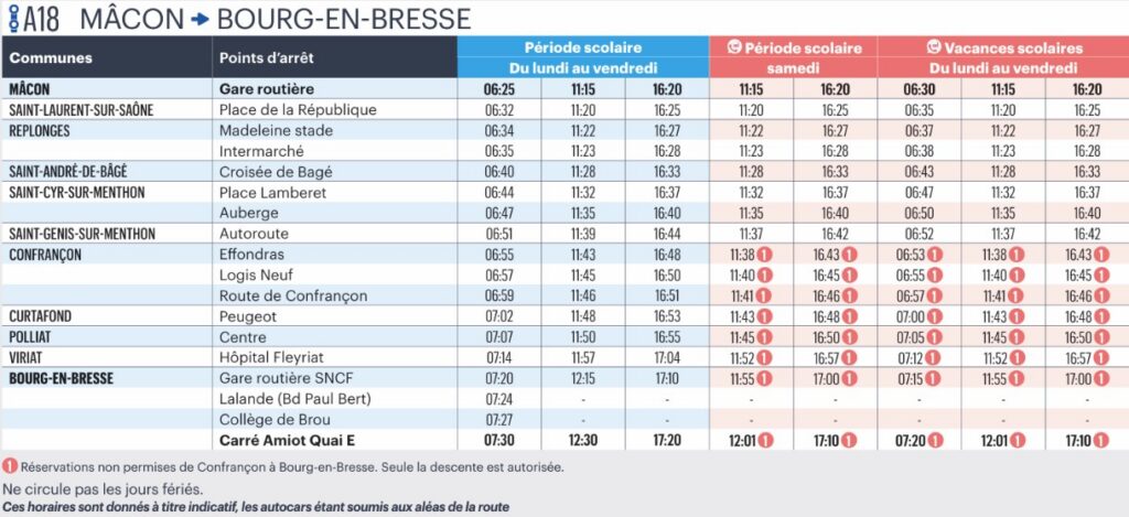 Bus Ligne A18 Mâcon – Bourg En Bresse