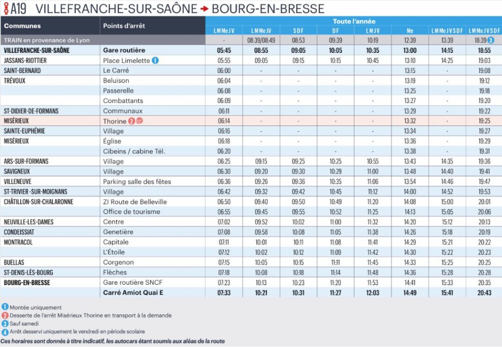 Bus Ligne A19 Villefranche Sur Saône – Bourg En Bresse