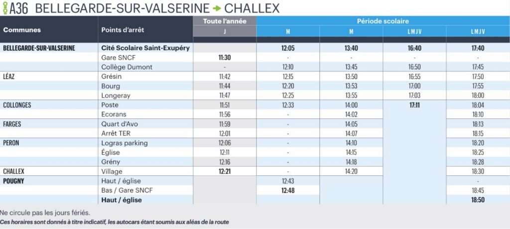 Bus Ligne A36 Bellegarde Sur Valserine – Challex