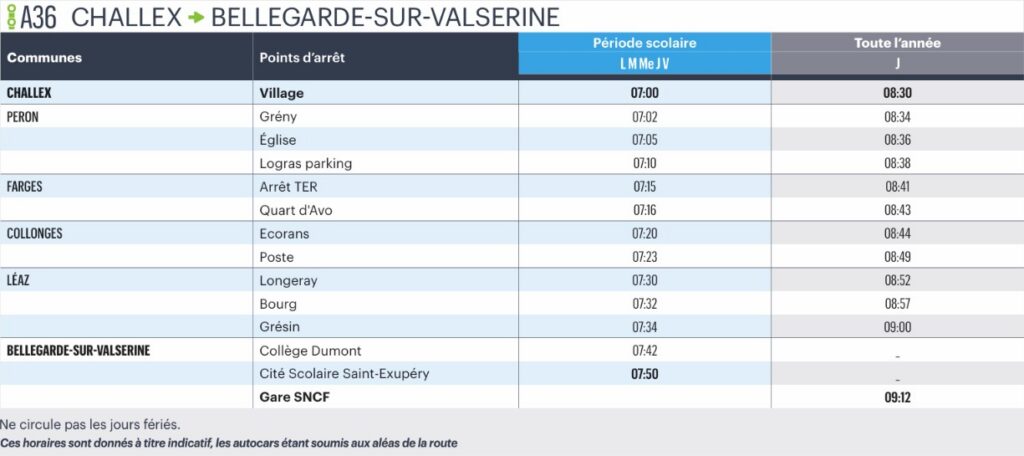 Bus Ligne A36 Challex – Bellegarde Sur Valserine