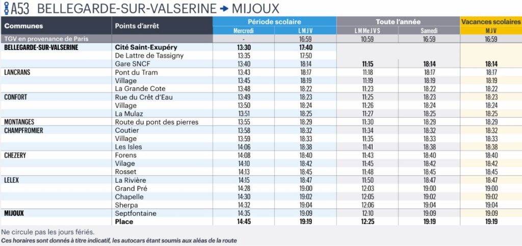 Bus Ligne A53 Bellegarde Sur Valserine – Mijoux