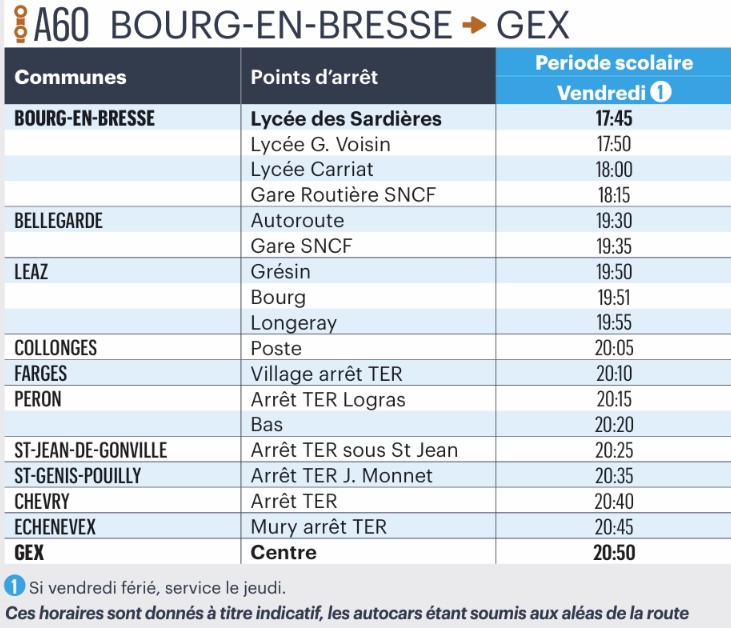 Bus Ligne A60 Bourg En Bresse – Gex