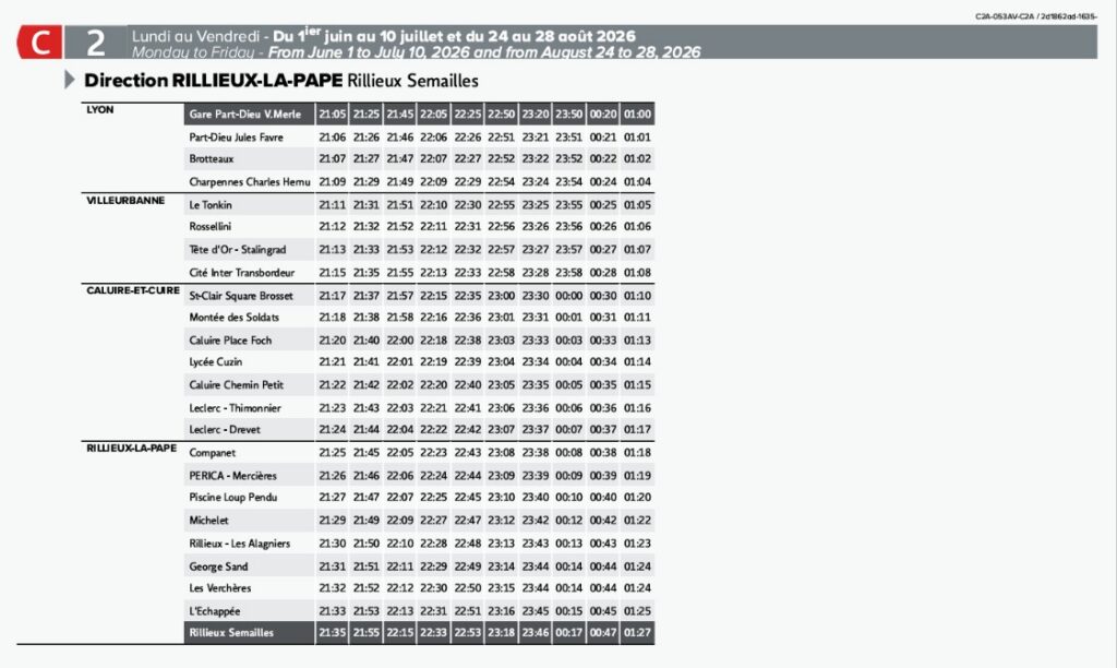 Bus Ligne C2 Gare Part Dieu Vivier Merle – Rillieux Semailles 2