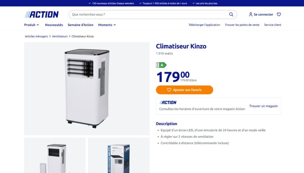 Climatiseur Kinzo, Action