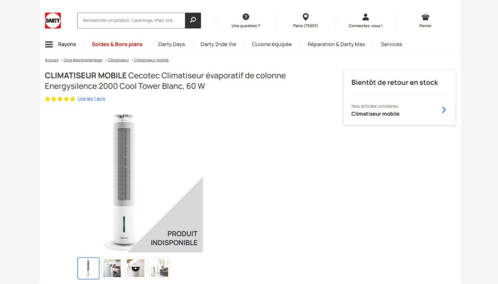 Climatiseur Mobile Cecotec Climatiseur évaporatif De Colonne Energysilence 2000 Cool Tower Blanc, 60 W, Darty
