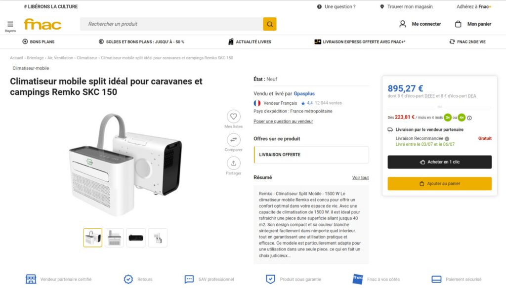 Climatiseur Mobile Split Idéal Pour Caravanes Et Campings Remko Skc 150, Fnac